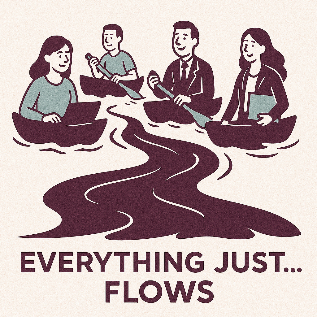 Team working in sync as workflows and data flow smoothly, representing system harmony.